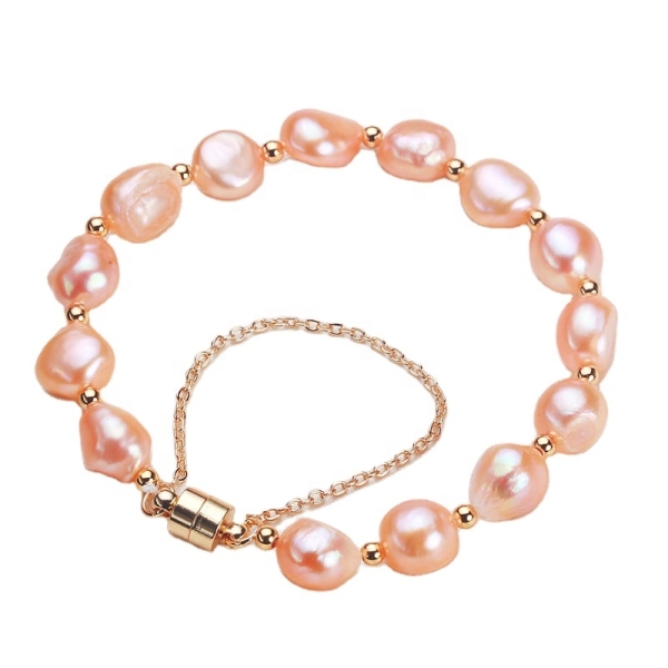 Natural Freshwater baroque Pearl Bracelet pink Pearl Bracelet with Magnetic Lock