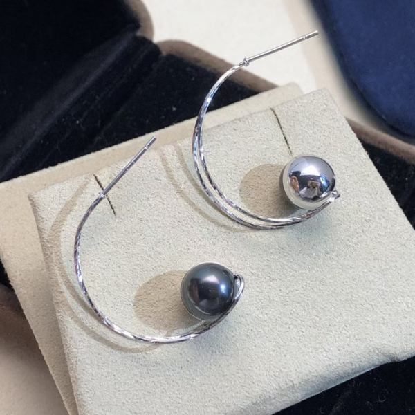 latest design pearl earrings 8-9mm Tahitian pearl jewelry 925 Sterling Silver pearl Earrings