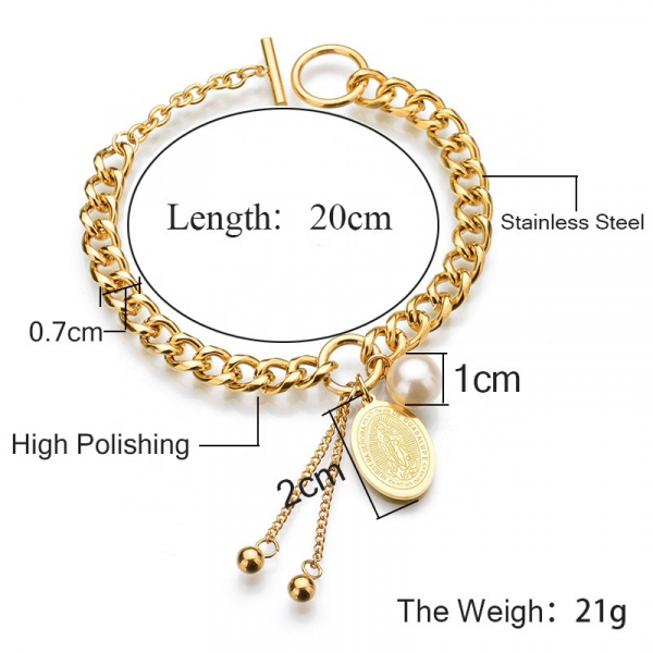 wholesale Oval Madonna bracelet 18k gold plated pearl bracelet