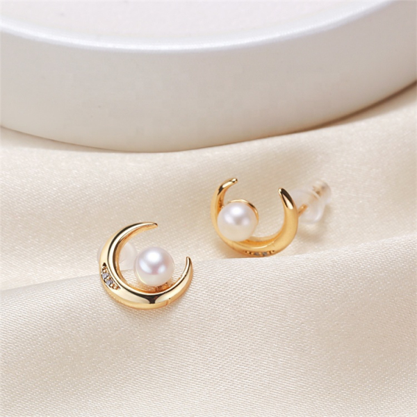 925 sterling silver needle pearl earrings latest design moon earrings natural freshwater pearl earrings