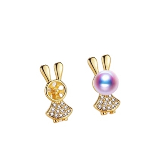 Wholesale Pearl earrings mountings Sterling Silver Needle Little rabbit design Whole body gold plating No.64