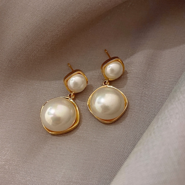 S925 silver needle diamond pearl earrings advanced sense Earrings double pearl earrings