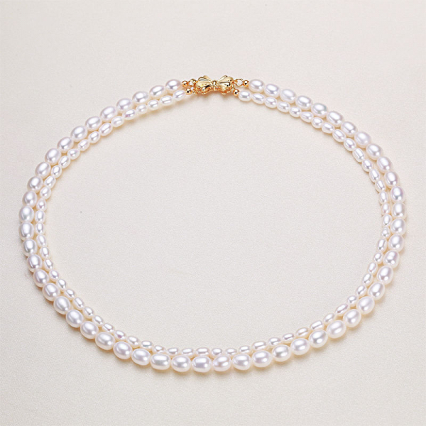 Double layer natural pearl necklace freshwater small rice pearl necklace