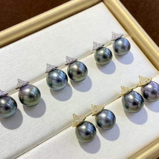 Good luster Tahitian pearl jewelry 925 Sterling Silver classical pearl Earrings stud