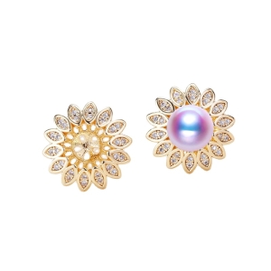 Wholesale Pearl earrings mountings Sterling Silver Needle sunflower design Whole body gold plating No.37