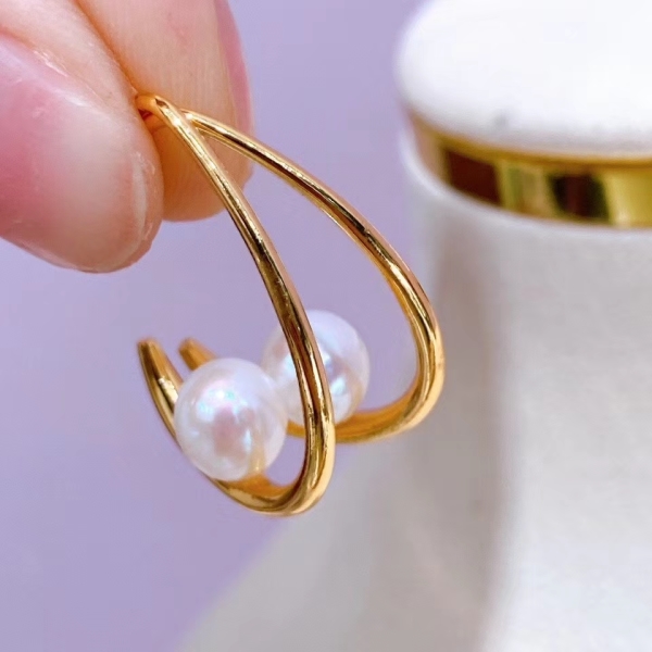 Wholesale Gold Hook Cultured Freshwater Real Pearl Earrings