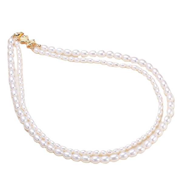 Double layer natural pearl necklace freshwater small rice pearl necklace