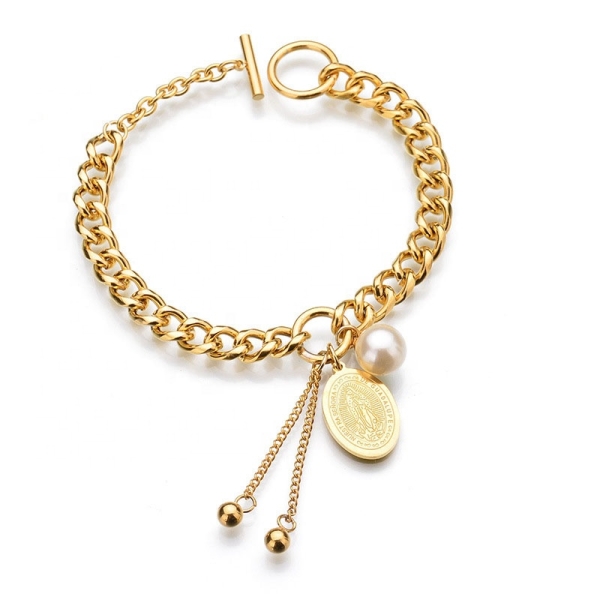 wholesale Oval Madonna bracelet 18k gold plated pearl bracelet