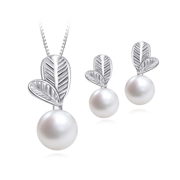 Leaf Shape 925 Sterling Silver Natural Freshwater Pearl Fashion Jewelry Sets