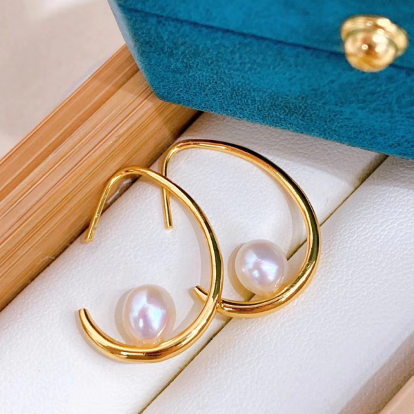 Wholesale Gold Hook Cultured Freshwater Real Pearl Earrings