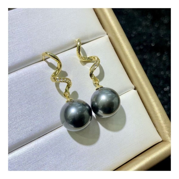 Wavy design pearl earrings 10-11mm Tahitian pearl jewelry 925 Sterling Silver pearl Earrings