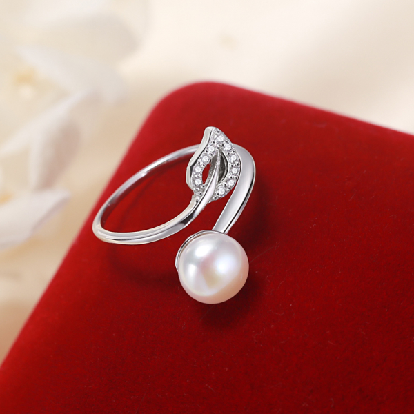 Platinum Plated Jewelry Womens Rings With Pearl Natural Pearl Ring