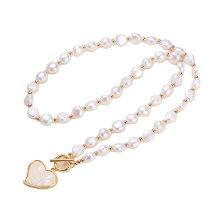 Freshwater pearl necklace pendant 7-8mm baroque pearl necklace with heart pendant