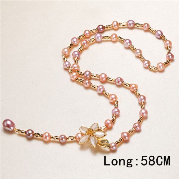 latest design mixed color freshwater pearl necklace with adjustable clasp long necklace