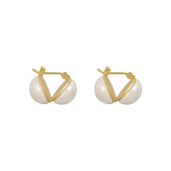 stylish imitation pearl earrings double side Earrings