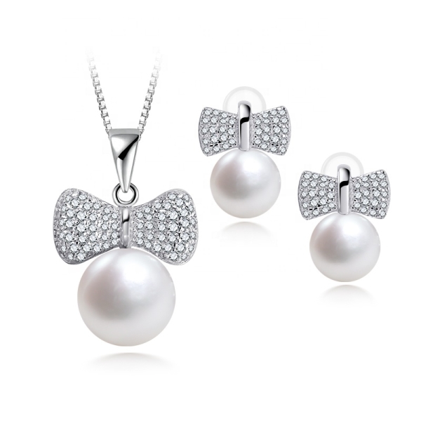 Natural Freshwater Pearl Bow Shape 925 Sterling Silver 2020 Jewelry Sets