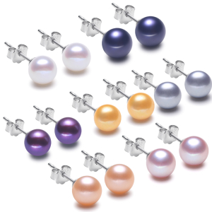 925 Sterling Silver earrings Fancy Real Freshwater Pearl Stud Earrings Multicolor