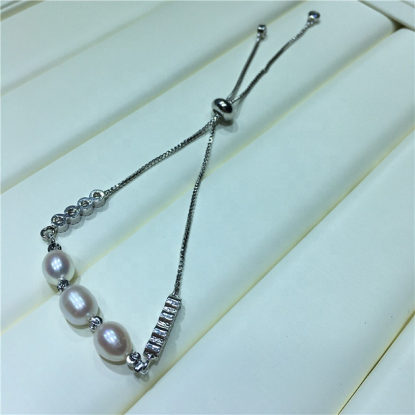 Wholesale Korean Style Real Freshwater Pearl Beads Silver Pearl Bracelet