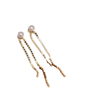 2020 Retro Hong Kong Style Sequin Tassel 925 Sterling Silver Long Pearl Earings