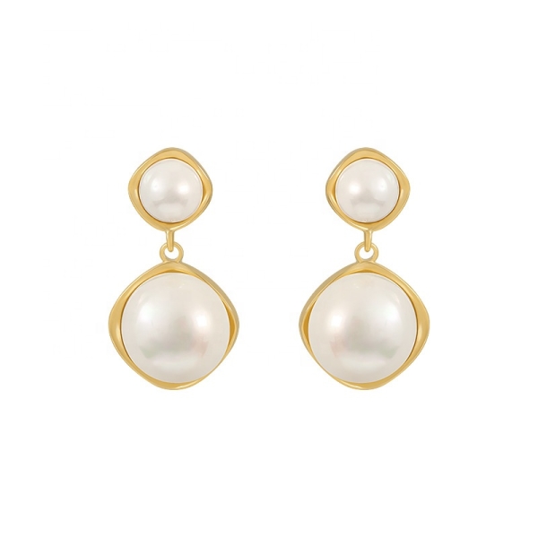 S925 silver needle diamond pearl earrings advanced sense Earrings double pearl earrings