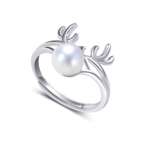 Good Luster Antlers Christmas Fashion 925 sterling silver Pearl Bead Ring