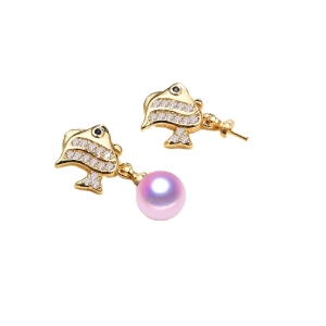 Wholesale Pearl earrings mountings Sterling Silver Needle fish Shape Whole body gold plating No.106