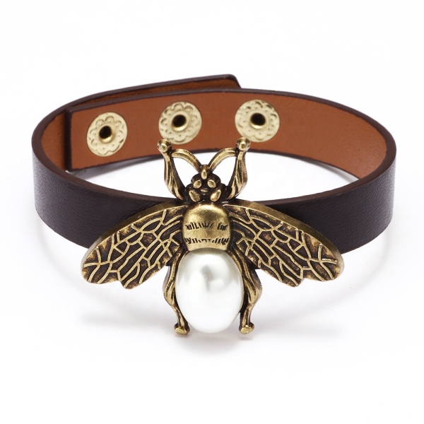 wholesale creative new design PU alloy bangle Little Bee pearl bracelet