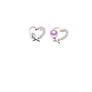 Wholesale Pearl earrings mountings Sterling Silver Needle heart design Whole body gold plating No.39