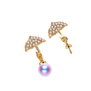Wholesale Pearl earrings mountings Sterling Silver Needle Umbrella design Whole body gold plating No.56