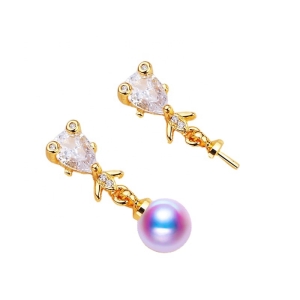 Wholesale Pearl earrings mountings Sterling Silver Needle frog Shape Whole body gold plating No.108