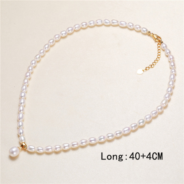 latest design freshwater pearl necklace pendant small rice pearl necklace with pendant