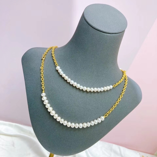 14k Gold Filled Freshwater Pearl Jewelry Chain Pearl Necklace Set