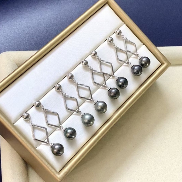 latest design 9-10mmTahitian pearl jewelry 925 Sterling Silver pearl Earrings hanging earrings