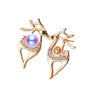 Wholesale Deer design Pearl earrings mountings Sterling Silver Needle Whole body gold plating No.12