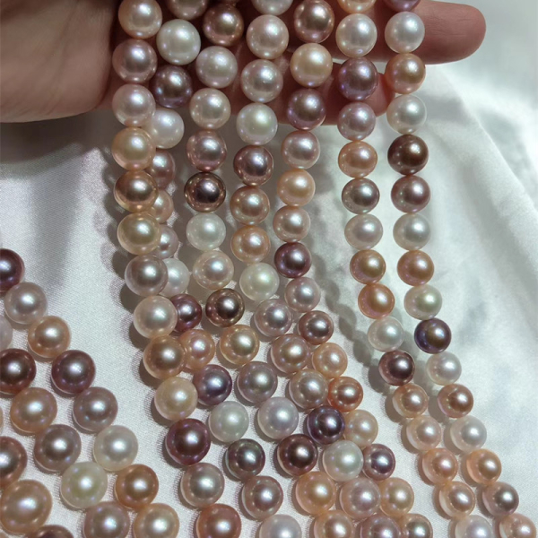 high quality strong luster 9-10mm freshwater perfect round pearl necklace loose pearls strand