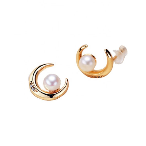 925 sterling silver needle pearl earrings latest design moon earrings natural freshwater pearl earrings