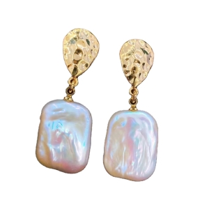 High Quality 14k Gold Filled Silver Natural Baroque Pearl Earring