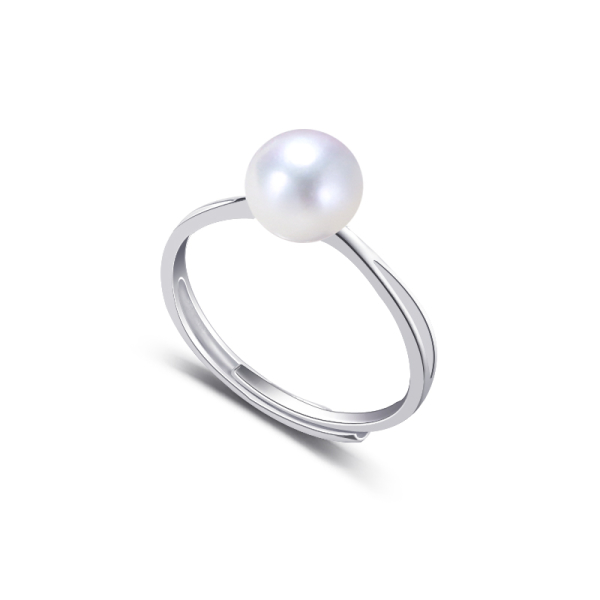 925 sterling silver Simple natural Freshwater Pearl Ring Princess Pearl Bead Ring