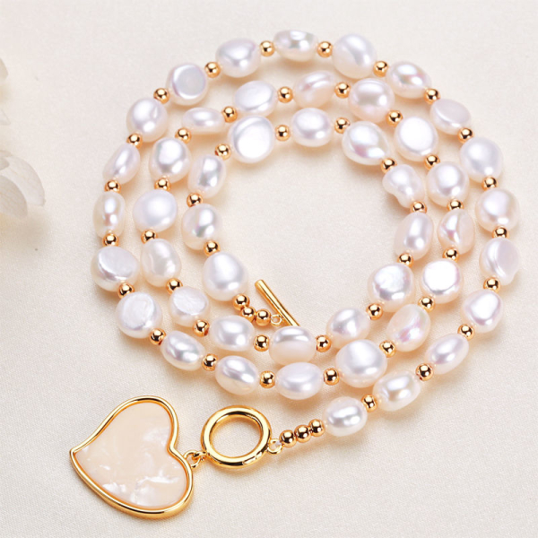 Freshwater pearl necklace pendant 7-8mm baroque pearl necklace with heart pendant