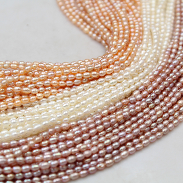 wholesale 3-4mm Freshwater Rice Shape loose Pearl Natural Mini Small Pearl strand