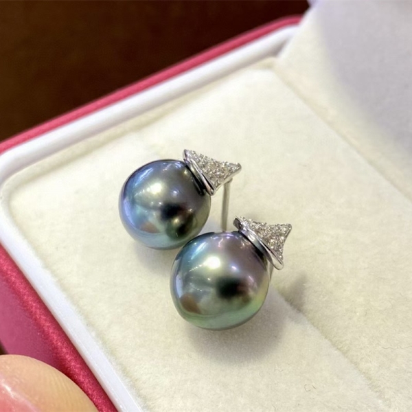 Good luster Tahitian pearl jewelry 925 Sterling Silver classical pearl Earrings stud