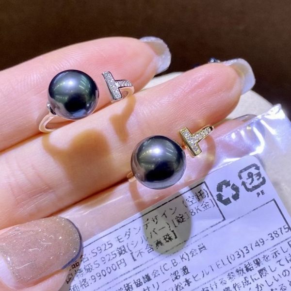 Latest Design Classical 925 Sterling Silver Ring Tahitian Pearl Jewelry Black Pearl Ring classic Gemstone Rings Round Anchor 3A