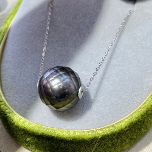 Carved Tahitian Pearl Jewelry Black Pearl Pendant 12-13mm Tahiti Pearl Necklace 925 Sterling Silver Wedding classic Round Anchor