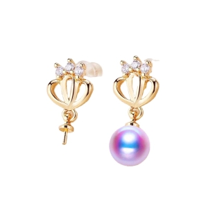 Wholesale Pearl earrings mountings Sterling Silver Needle crown design Whole body gold plating No.114