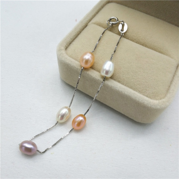 High Quality Women's 925 Sterling Silver Natural Freshwater Pearl Bracelet