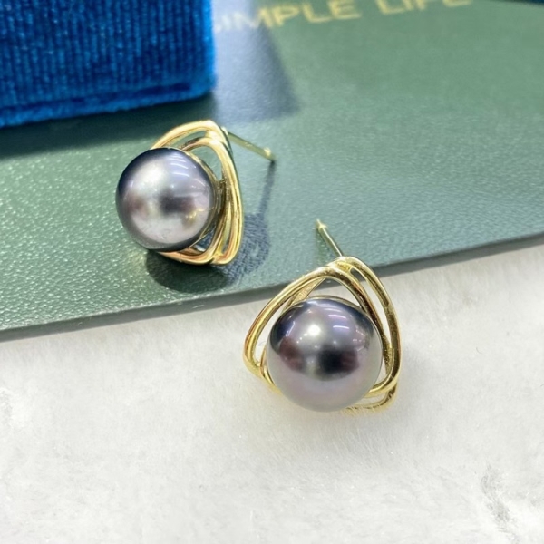 New design pearl earrings 8-9mm Tahitian pearl jewelry 925 Sterling Silver pearl Earrings