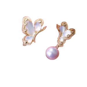 Hot Selling Fritillary Butterfly 925 Sterling Silver 14k Gold Filled Real Asymmetry Pearl Earrings