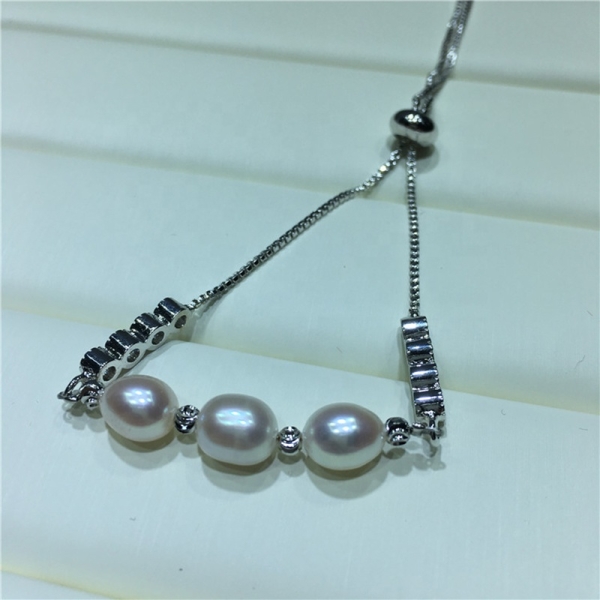 Wholesale Korean Style Real Freshwater Pearl Beads Silver Pearl Bracelet