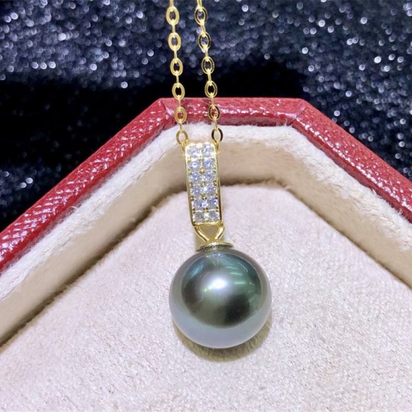 latest design 10-11mm Tahitian pearl jewelry 925 Sterling Silver black pearl pendant