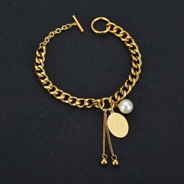 wholesale Oval Madonna bracelet 18k gold plated pearl bracelet